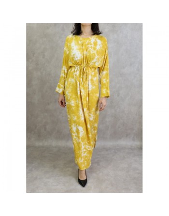 Robe longue en coton à imprimés délavés - Couleur jaune 