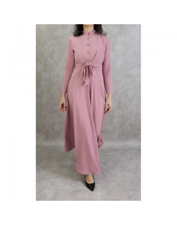 Robe longue style boléro pour femme - Couleur vieux rose 