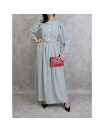 Robe longue froncée pour femme - Couleur gris clair 