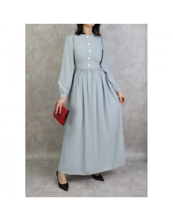 Robe longue froncée pour femme - Couleur gris clair 