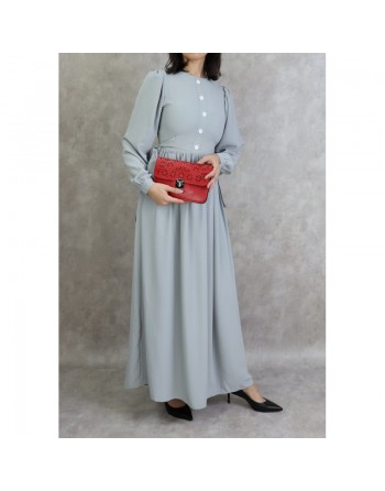 Robe longue froncée pour femme - Couleur gris clair 