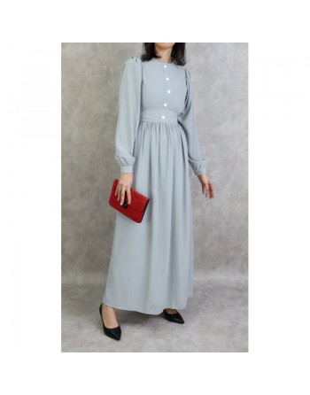 Robe longue froncée pour femme - Couleur gris clair 