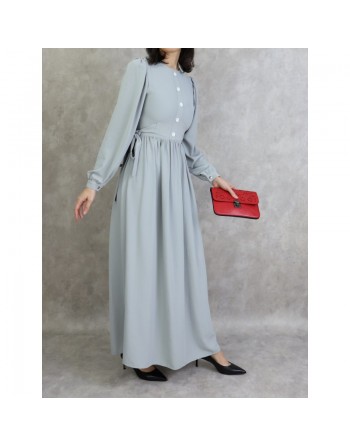 Robe longue froncée pour femme - Couleur gris clair 