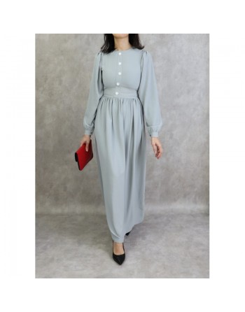 Robe longue froncée pour femme - Couleur gris clair 