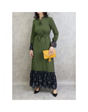 Robe longue à motifs fleuris pour femme - Couleur rose clair vert kaki 