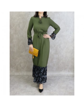 Robe longue à motifs fleuris pour femme - Couleur rose clair vert kaki 