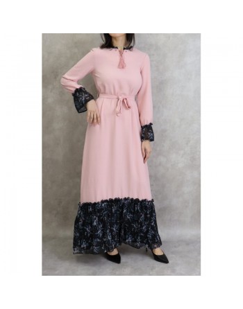 Robe longue à motifs fleuris pour femme - Couleur rose clair 