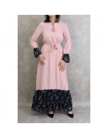 Robe longue à motifs fleuris pour femme - Couleur rose clair 