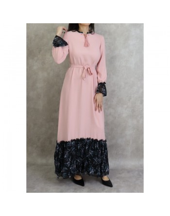 Robe longue à motifs fleuris pour femme - Couleur rose clair 