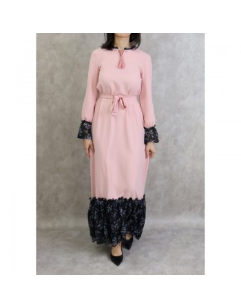 Robe longue à motifs fleuris pour femme - Couleur rose clair 