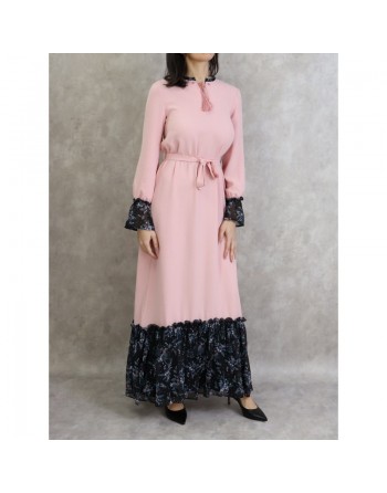 Robe longue à motifs fleuris pour femme - Couleur rose clair 