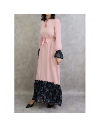 Robe longue à motifs fleuris pour femme - Couleur rose clair 