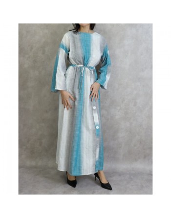 Robe longue effet tissé pour femme de couleur gris clair, turquoise et blanc 