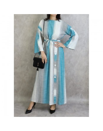 Robe longue effet tissé pour femme de couleur gris clair, turquoise et blanc 