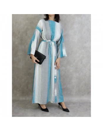 Robe longue effet tissé pour femme de couleur gris clair, turquoise et blanc 