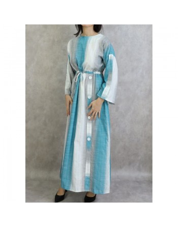 Robe longue effet tissé pour femme de couleur gris clair, turquoise et blanc 
