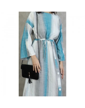 Robe longue effet tissé pour femme de couleur gris clair, turquoise et blanc 