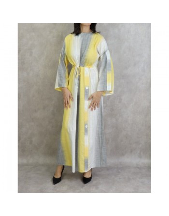 Robe longue pour femme effet tissé de couleur gris clair, jaune et blanc 