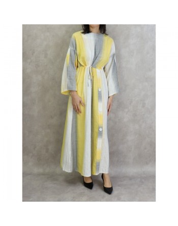 Robe longue pour femme effet tissé de couleur gris clair, jaune et blanc 