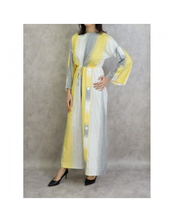 Robe longue pour femme effet tissé de couleur gris clair, jaune et blanc 