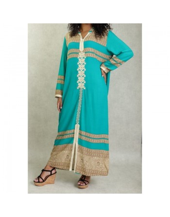 Robe orientale longue à capuche avec broderies et strass pour femme (Plusieurs couleurs disponibles) 