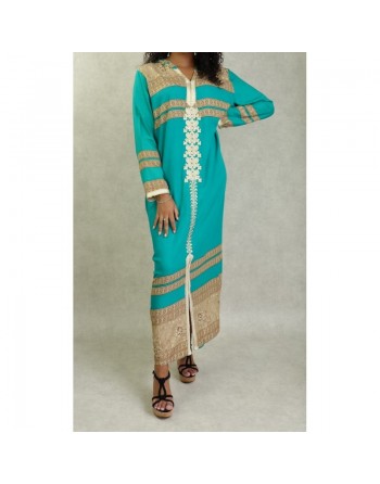 Robe orientale longue à capuche avec broderies et strass pour femme (Plusieurs couleurs disponibles) 