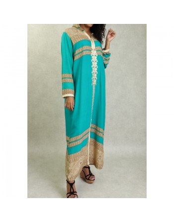 Robe orientale longue à capuche avec broderies et strass pour femme (Plusieurs couleurs disponibles) 
