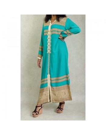 Robe orientale longue à capuche avec broderies et strass pour femme (Plusieurs couleurs disponibles) 