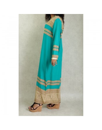 Robe orientale longue à capuche avec broderies et strass pour femme (Plusieurs couleurs disponibles) 