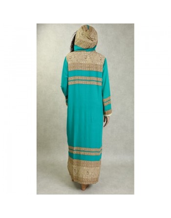 Robe orientale longue à capuche avec broderies et strass pour femme (Plusieurs couleurs disponibles) 
