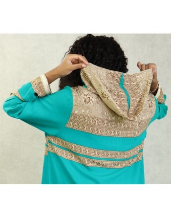 Robe orientale longue à capuche avec broderies et strass pour femme (Plusieurs couleurs disponibles) 