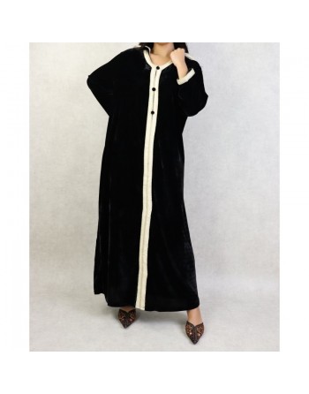 Robe Djellaba longue avec capuche pour femme (Automne Hiver) - Couleur Noir 