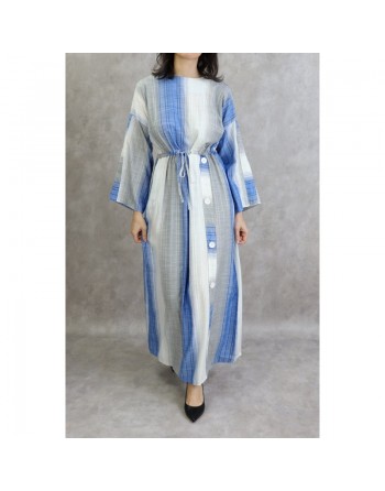 Robe longue pour femme effet tissé de couleur gris clair -  bleu roi et blanc 