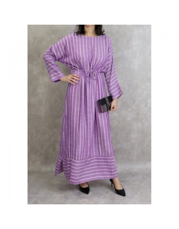Robe longue en coton à rayures blanches - Couleur violet 