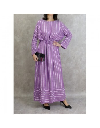 Robe longue en coton à rayures blanches - Couleur violet 