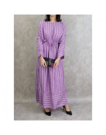 Robe longue en coton à rayures blanches - Couleur violet 