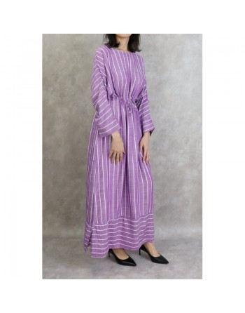 Robe longue en coton à rayures blanches - Couleur violet 