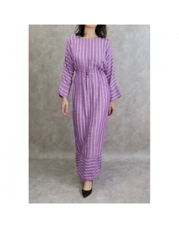 Robe longue en coton à rayures blanches - Couleur violet 