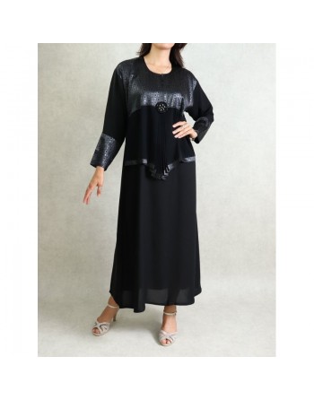 Abaya noire "Dubai" décorée de strass noires avec foulard assorti 