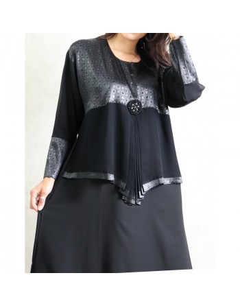 Abaya noire "Dubai" décorée de strass noires avec foulard assorti 