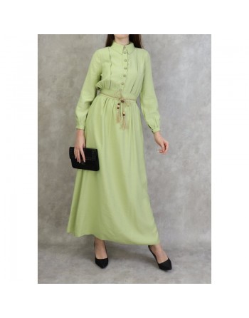 Robe longue avec ceinture tressée de couleur vert amande - Robes casual pour femmes 