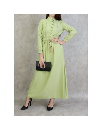 Robe longue avec ceinture tressée de couleur vert amande - Robes casual pour femmes 