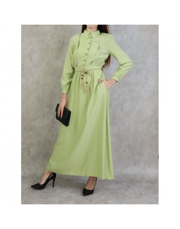 Robe longue avec ceinture tressée de couleur vert amande - Robes casual pour femmes 