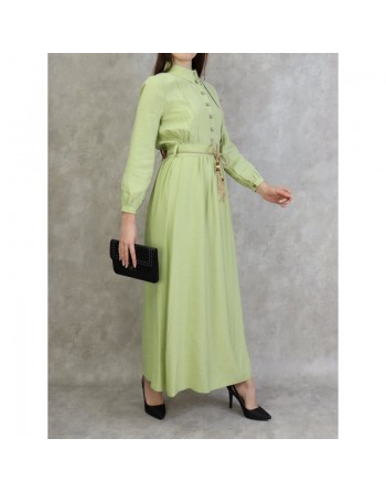 Robe longue avec ceinture tressée de couleur vert amande - Robes casual pour femmes 