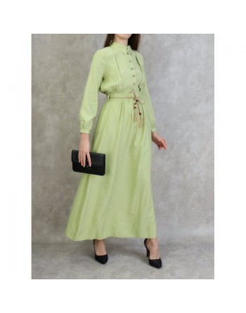 Robe longue avec ceinture tressée de couleur vert amande - Robes casual pour femmes 