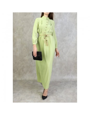Robe longue avec ceinture tressée de couleur vert amande - Robes casual pour femmes 