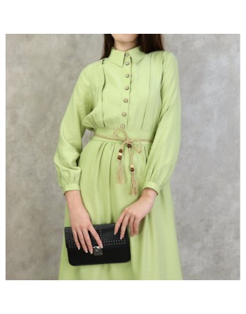 Robe longue avec ceinture tressée de couleur vert amande - Robes casual pour femmes 
