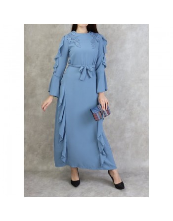 Robe longue à froufrous - Couleur Bleu Gris 
