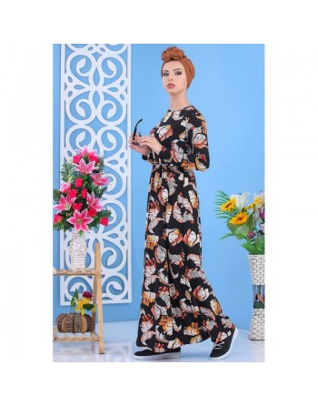 Robe maxi-longue à imprimé tropical pour femme - Marque Amelis Paris 