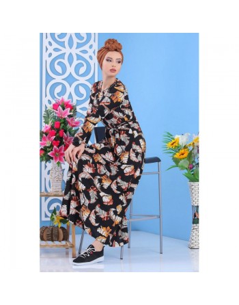 Robe maxi-longue à imprimé tropical pour femme - Marque Amelis Paris 